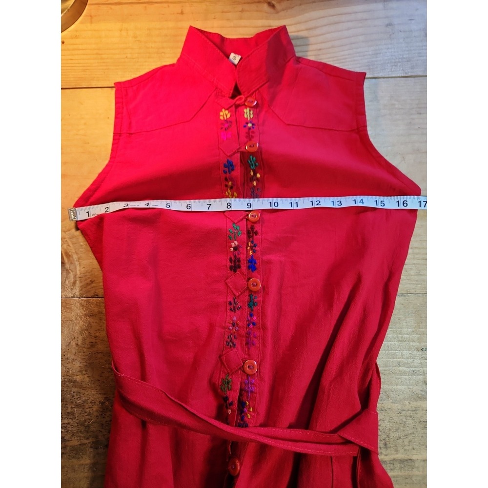 Woman's Red Sleeveless Tied Dress With Pockets, Sz S - Picture 7 of 11